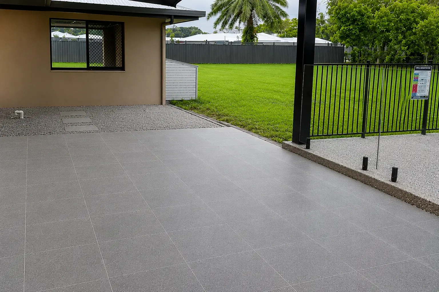 Finished paved outdoor living courtyard at a Cairns home